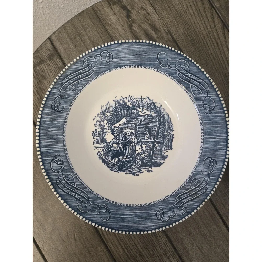 2 - Royal China Currier & Ives Blue Maple Sugaring 9-1/4